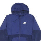 NIKE Mens Blue & Navy Hooded Zip Jacket L Polyester Blend Colourblock Sportswear