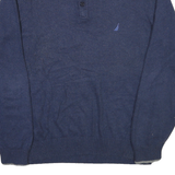 NAUTICA Mens Navy Blue Patterned Polo Neck Cotton Blend Jumper XL Button Up Rib