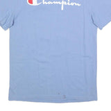 CHAMPION Mens Blue Cotton Blend T-Shirt M Short Sleeve Crew Neck Logo Graphic
