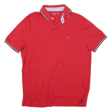 TOMMY HILFIGER Mens Red Short Sleeve Plain Polo Shirt M Cotton Blend