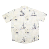 BOCA CLASSICS Mens Cream & Blue Sailing Print Cotton Shirt M Summer Beach Casual