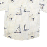 BOCA CLASSICS Mens Cream & Blue Sailing Print Cotton Shirt M Summer Beach Casual