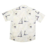 BOCA CLASSICS Mens Cream & Blue Sailing Print Cotton Shirt M Summer Beach Casual