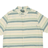 WOOLRICH Mens Cream & Green Stripe Cotton Blend Short Sleeve Shirt L Casual