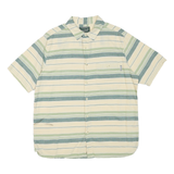 WOOLRICH Mens Cream & Green Stripe Cotton Blend Short Sleeve Shirt L Casual