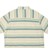 WOOLRICH Mens Cream & Green Stripe Cotton Blend Short Sleeve Shirt L Casual