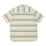 WOOLRICH Mens Cream & Green Stripe Cotton Blend Short Sleeve Shirt L Casual
