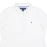 TOMMY HILFIGER Womens White Short Sleeve Plain Polo Shirt L Classic Fit