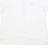 TOMMY HILFIGER Womens White Short Sleeve Plain Polo Shirt L Classic Fit