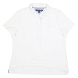 TOMMY HILFIGER Womens White Short Sleeve Plain Polo Shirt L Classic Fit