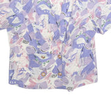 Womens Lilac & Pink Abstract Print Silk Top Short Sleeve V-Neck M Button Detail
