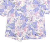 Womens Lilac & Pink Abstract Print Silk Top Short Sleeve V-Neck M Button Detail