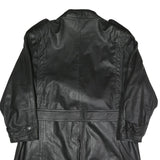 Mens Black Faux Leather Button Jacket L Classic Plain Long Sleeve Belted