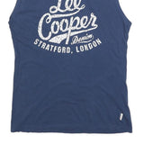 LEE COOPER Mens Blue Sleeveless Crew Neck Graphic T-Shirt S Cotton Blend
