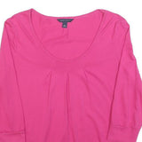 TOMMY HILFIGER Womens Pink Plain Basic Top 3/4 Sleeve Scoop Neck M Casual