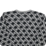 Womens Grey & Black Patterned Jumper Crew Neck Basic Knit XL Acrylic Comfort