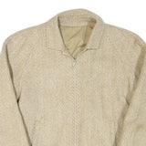 Mens Beige Herringbone Jacket M Polyester Blend Zip Closure Casual Outerwear