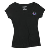 TRUE RELIGION Womens Black Graphic T-Shirt XS Short Sleeve V-Neck Camouflage