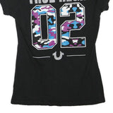 TRUE RELIGION Womens Black Graphic T-Shirt XS Short Sleeve V-Neck Camouflage