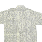 CASUAL LINE Mens Cream & Grey Pattern Shirt M Short Sleeve Button Up Casual Wear