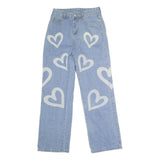 Womens Blue Regular Fit Straight Leg Denim Light Jeans W27 L28 Heart Print