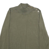 CALVIN KLEIN Womens Green Jumper Plain Roll Neck Basic Knit M Button Detail