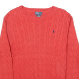 POLO RALPH LAUREN Boys Red Cable Knit Cotton Jumper Crew Neck L Classic Style