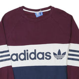 ADIDAS Womens Maroon & White & Navy Sweatshirt Crew Neck UK 8 Cotton Blend