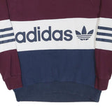 ADIDAS Womens Maroon & White & Navy Sweatshirt Crew Neck UK 8 Cotton Blend