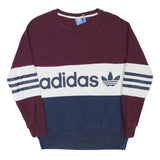 ADIDAS Womens Maroon & White & Navy Sweatshirt Crew Neck UK 8 Cotton Blend