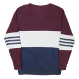 ADIDAS Womens Maroon & White & Navy Sweatshirt Crew Neck UK 8 Cotton Blend