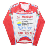 BERGAMO Mens Red & White Vintage Graphic Long Sleeve Crew Neck Cycling T-Shirt M