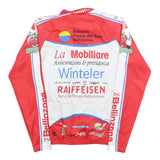 BERGAMO Mens Red & White Vintage Graphic Long Sleeve Crew Neck Cycling T-Shirt M