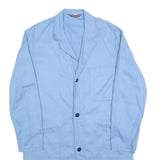 LUTTEURS Mens Blue Cotton Button Jacket M Plain Lightweight Casual Style