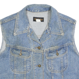 TEAM TACTICS Womens Blue Denim Sleeveless Button Jacket L Cotton Vest Style