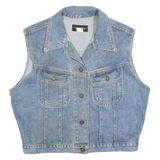 TEAM TACTICS Womens Blue Denim Sleeveless Button Jacket L Cotton Vest Style