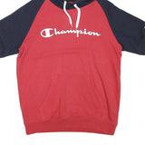 CHAMPION Mens Red & Navy Short Sleeve Hoodie M Cotton Blend Casual Pullover