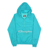 CHAMPION Mens Blue Half Zip Hooded Jacket S Polyester Plain Lightweight Casual