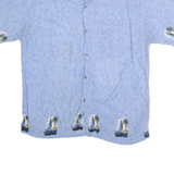 SPLATT Mens Blue Rayon Shirt XL Tropical Sailboat Print Summer Beachwear