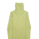 Womens Green Plain Pullover Jumper Rib Knit XXS Stretchy Turtleneck Lightweight