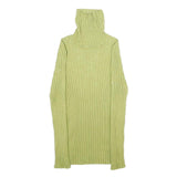 Womens Green Plain Pullover Jumper Rib Knit XXS Stretchy Turtleneck Lightweight