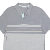 CALVIN KLEIN Mens Grey & Light Grey Striped Short Sleeve Polo Shirt M Casual