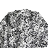 Womens Black & Silver Floral Printed Long Sleeve V-Neck Blouse L Polyester