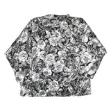 Womens Black & Silver Floral Printed Long Sleeve V-Neck Blouse L Polyester