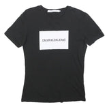 CALVIN KLEIN JEANS Womens Black T-Shirt S Short Sleeve Crew Neck Logo Print