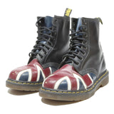 DR MARTENS 1460 Womens Leather Biker Boots Black Union Jack UK 5 Iconic Stitched