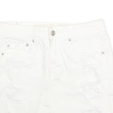 AMERICAN EAGLE Womens White Cotton Blend Denim Mini Skirt UK 4 Distressed Casual