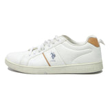 U.S. POLO ASSN Leather Mens Low Top Trainers White Brown UK 9 Casual Comfort