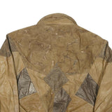 WINLIT Mens Beige & Brown Leather Bomber Jacket L Patchwork Zip