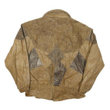 WINLIT Mens Beige & Brown Leather Bomber Jacket L Patchwork Zip